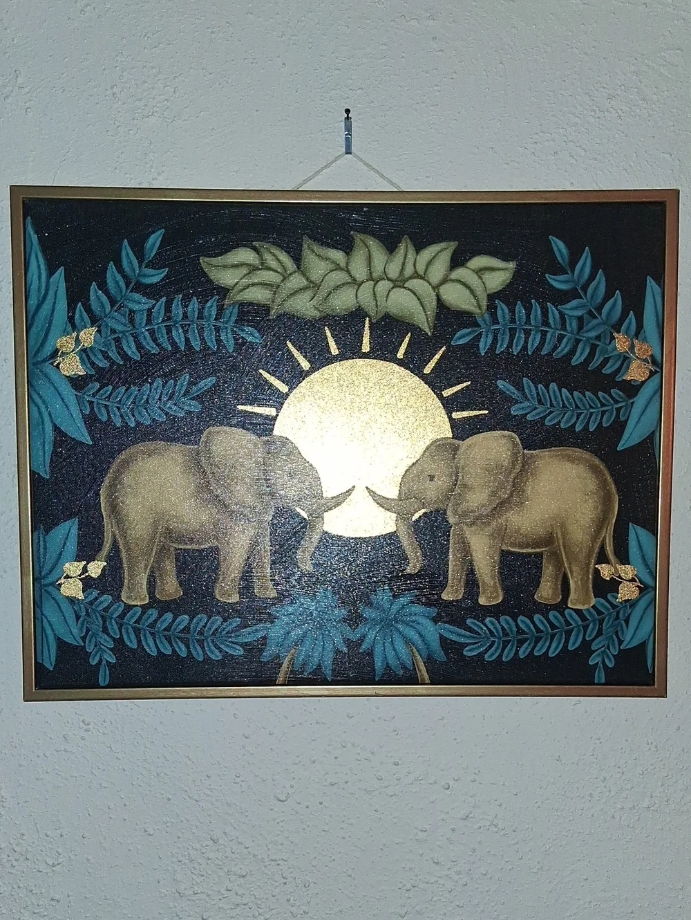 Gold & Teal Elephant Wall Art - Home Wall Decor